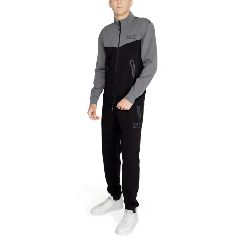 Emporio Armani EA7 Kleurrijke Heren Tracksuit met Rits Black Heren