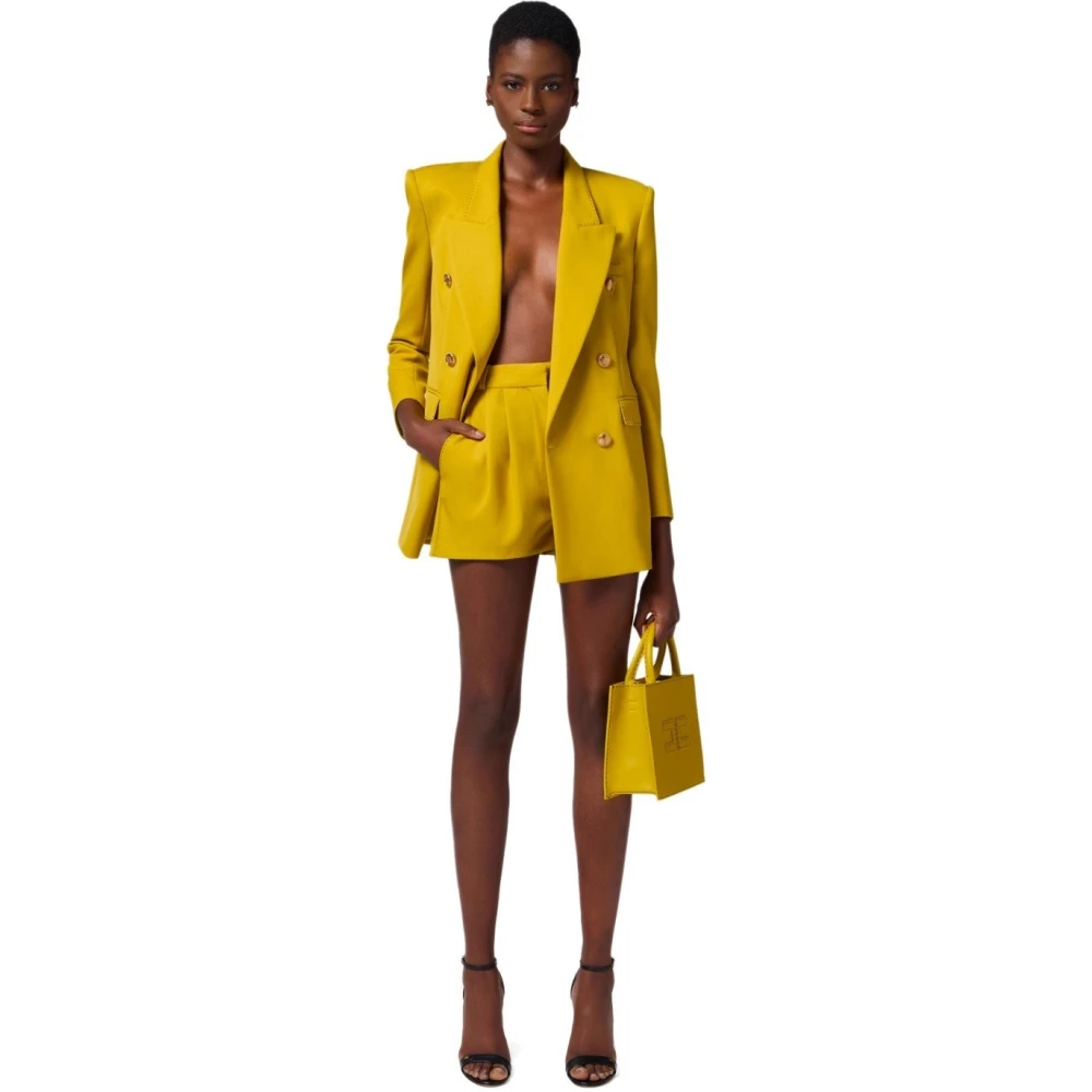 Elisabetta Franchi Curry Double-Breasted Jas met Gouden Knopen Yellow Dames