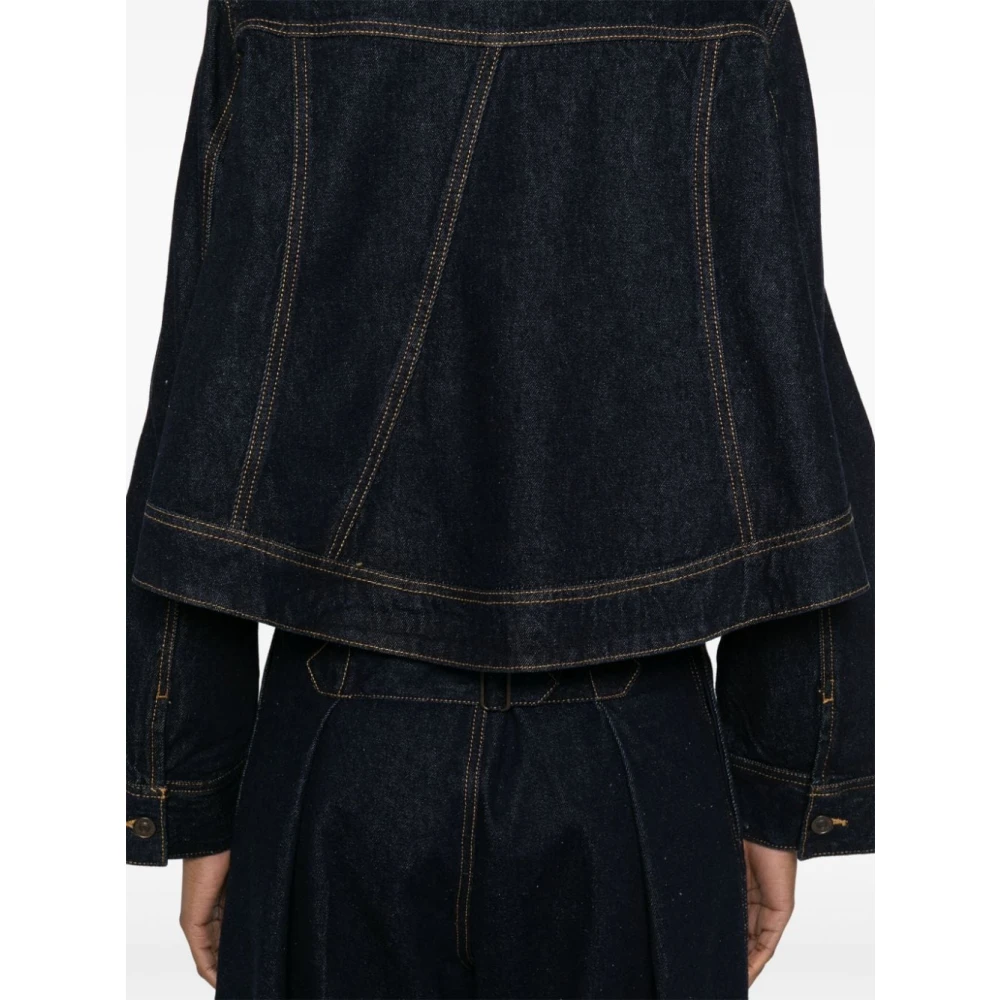 Victoria Beckham Blauwe Denim Korte Jas Contraststiksels Blue Dames