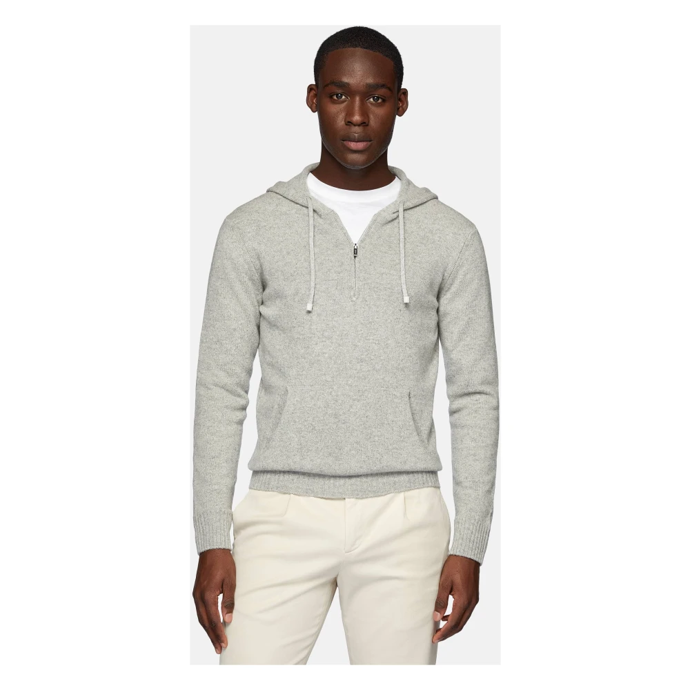 Boggi Milano Cashmere Half-Zip Hoodie Gray Heren