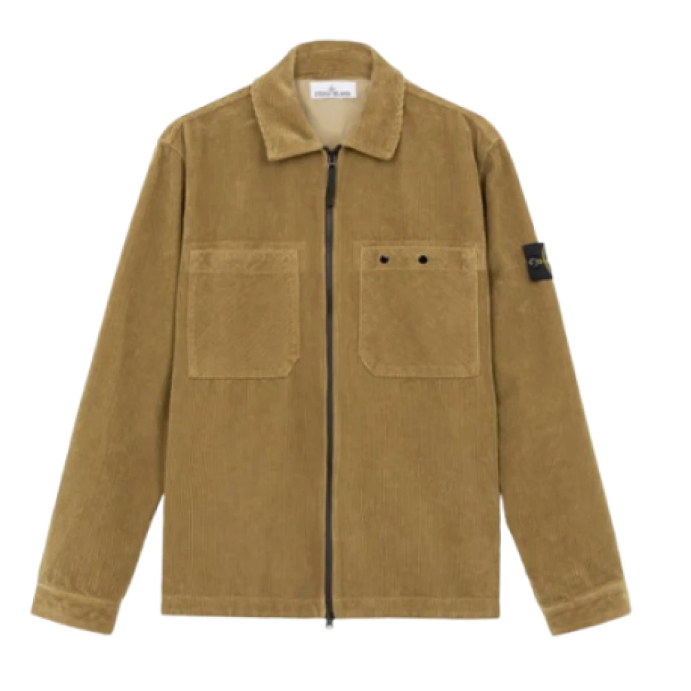 Stone Island Organisch Katoenen Fluwelen Overshirt met Diagonale Borstzakken Beige Heren