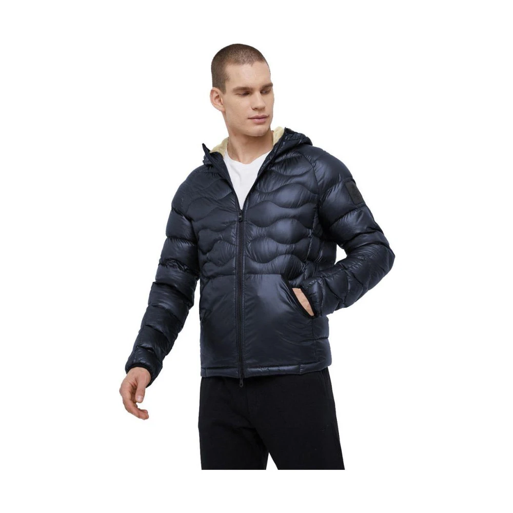 RefrigiWear Korte Nylonjas met Bont Capuchon Blue Heren
