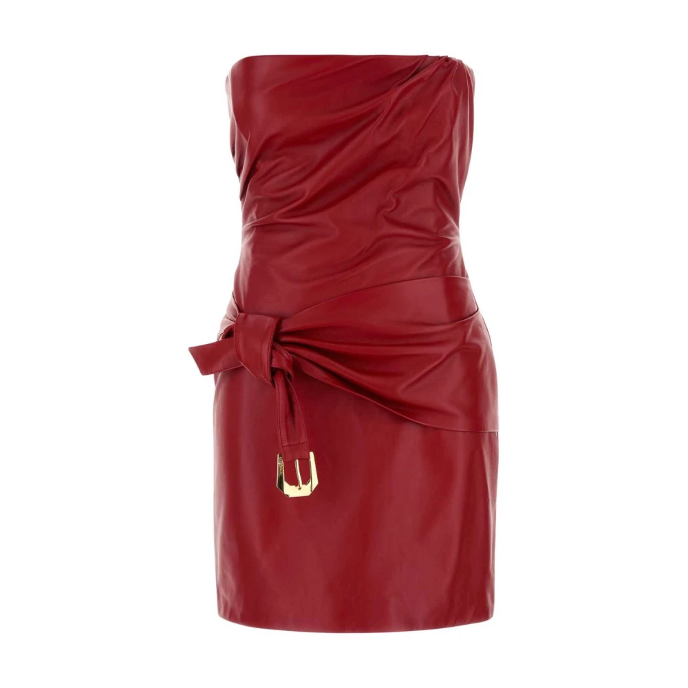 Versace Röd Draped Strapless Leather Dress
