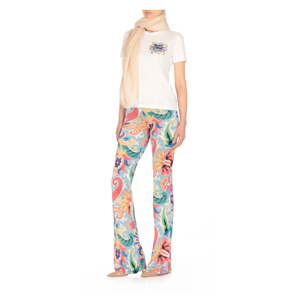 ETRO Katoenen sjaal met bloemenpatroon en franjes Beige Dames