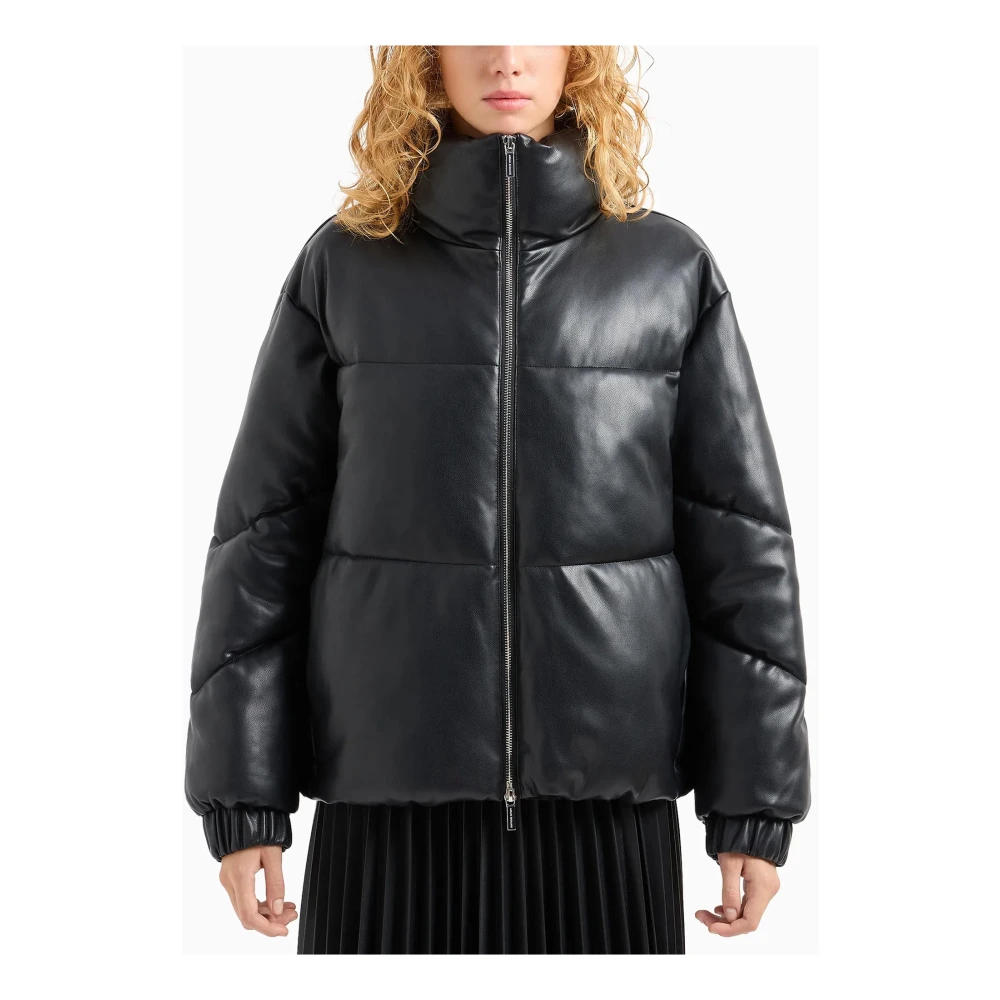 Armani Exchange Gewatteerde Hoge Hals Zwarte Jas Black Dames