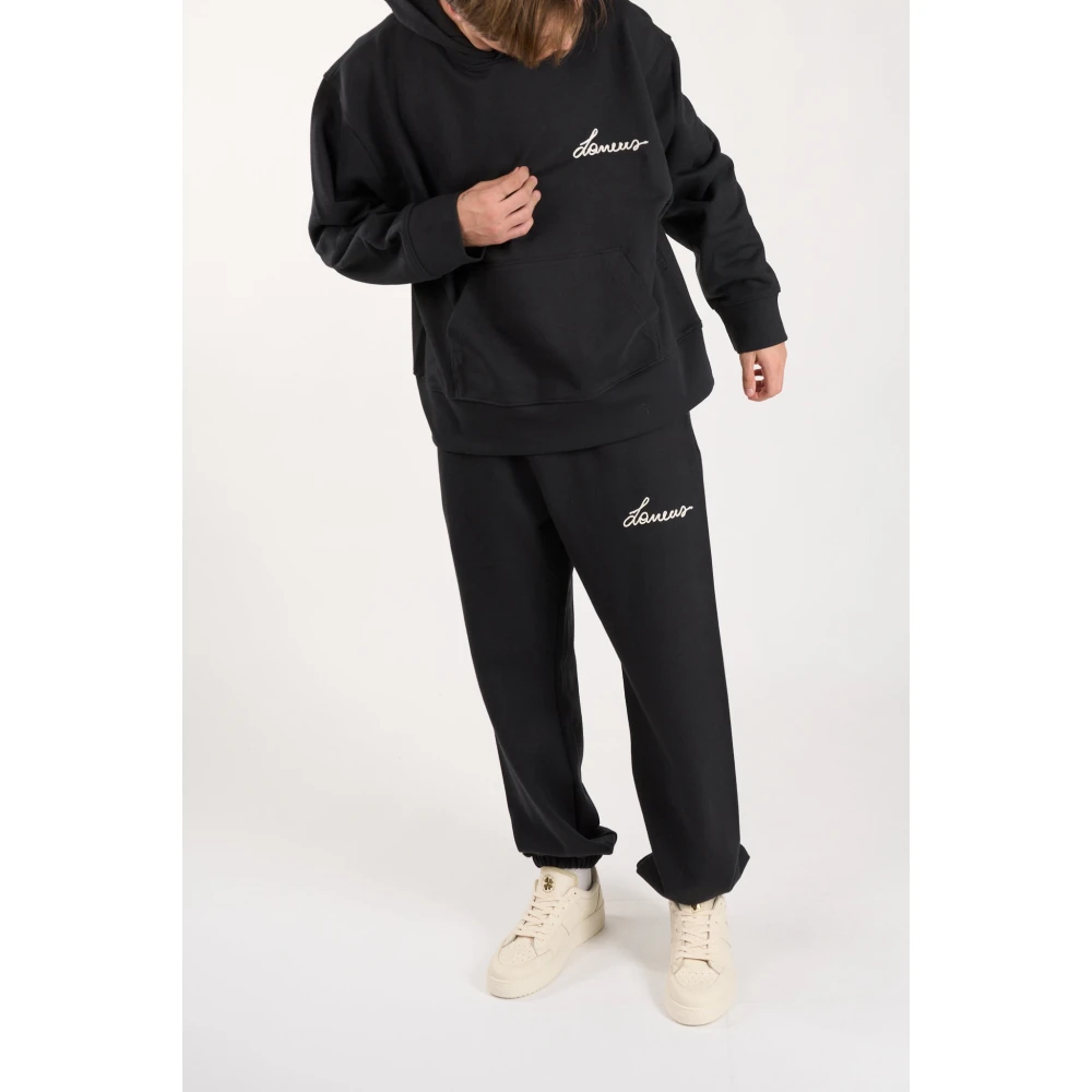 Laneus Katoenen Jersey Hoodie met Geborduurd Logo Black Heren