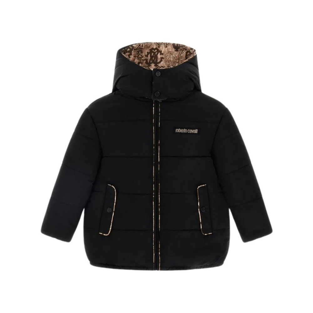 Roberto Cavalli Black Winter Jackets, Male, 8 Y, Logo Jacket Made In Italy