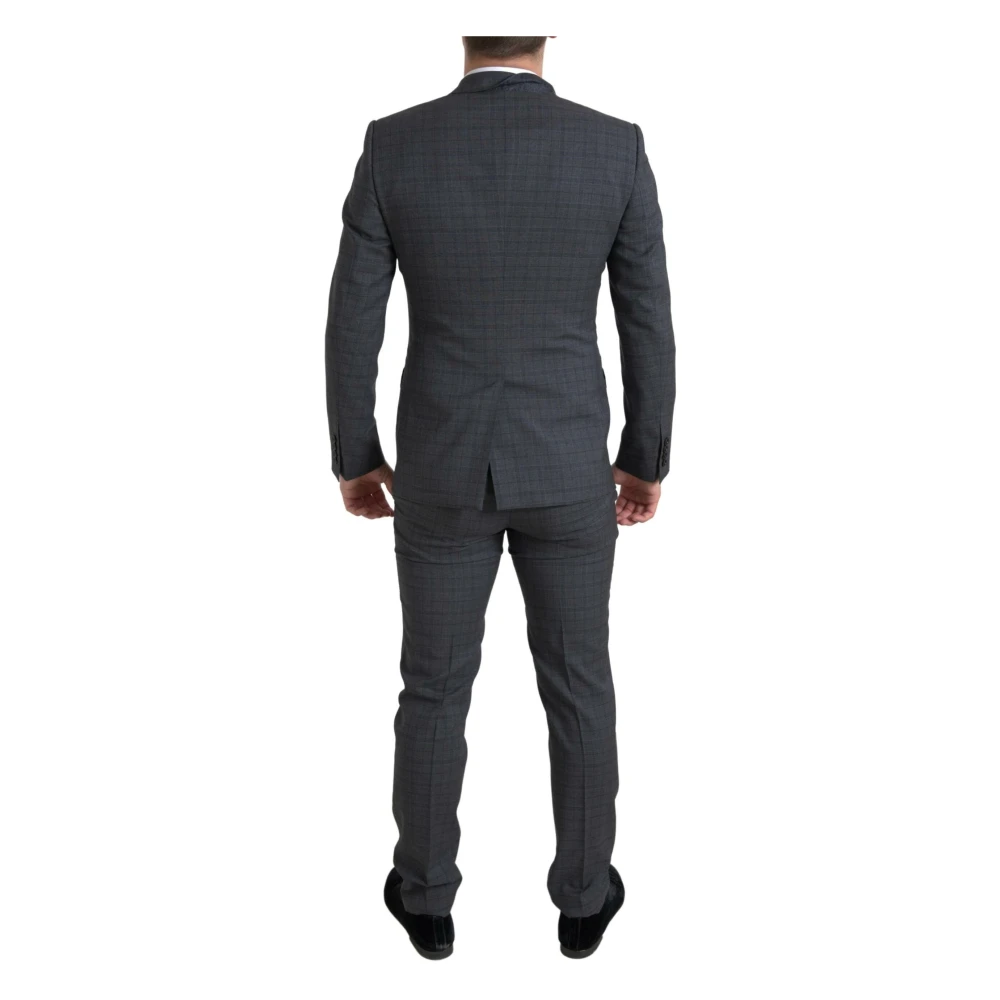 Dolce & Gabbana Elegant Grijs Geruit Slim Fit Pak Gray Heren