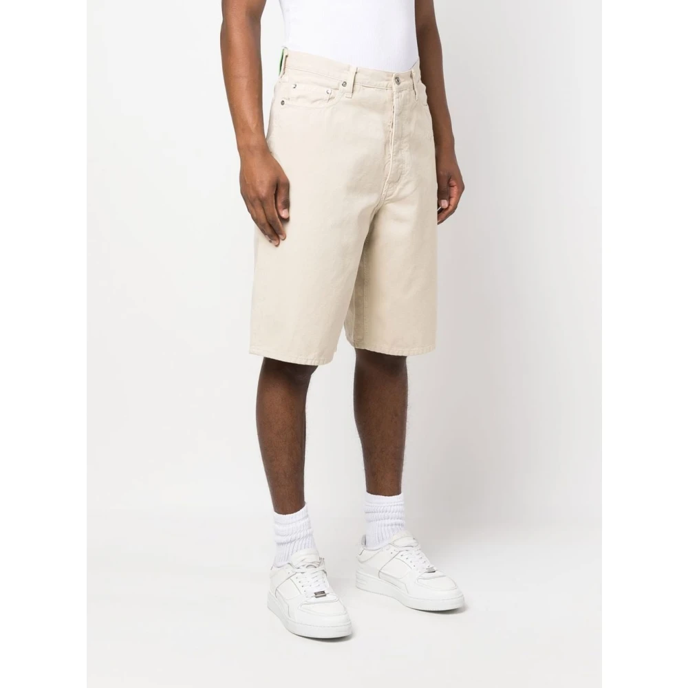 Off White Beige Canvas Wave Shorts Beige Heren