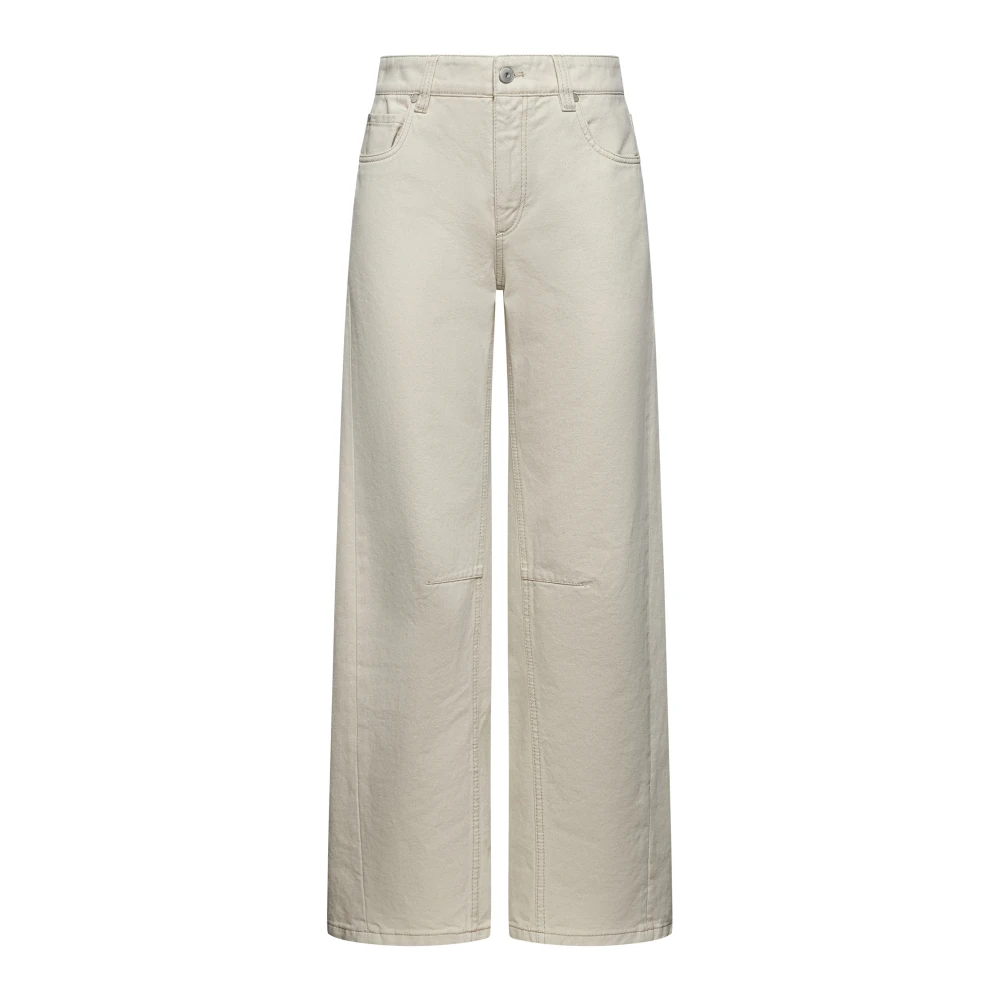 BRUNELLO CUCINELLI Beige Katoenen Twill Wijde Pijp Broek Beige Dames