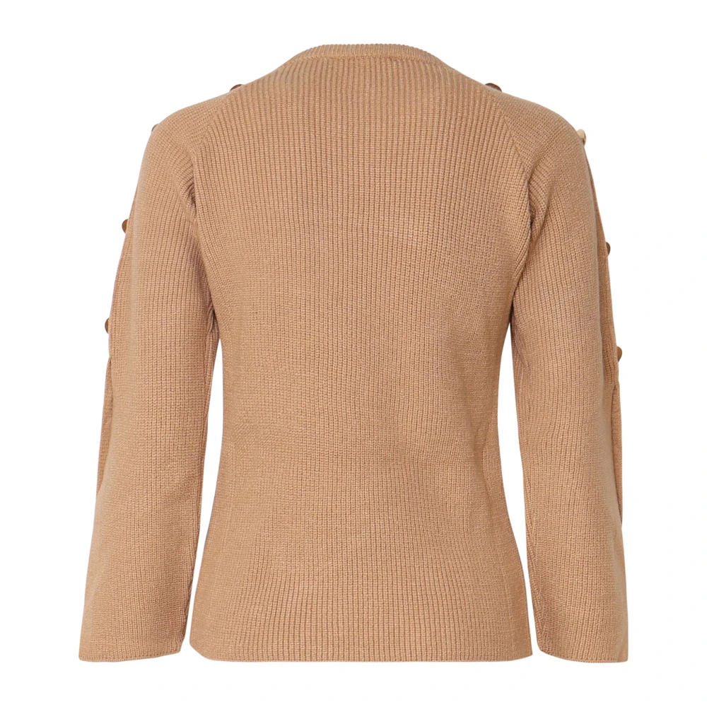 Mariuccia Milano Beige Trui met Decoratieve Knopen Brown Dames