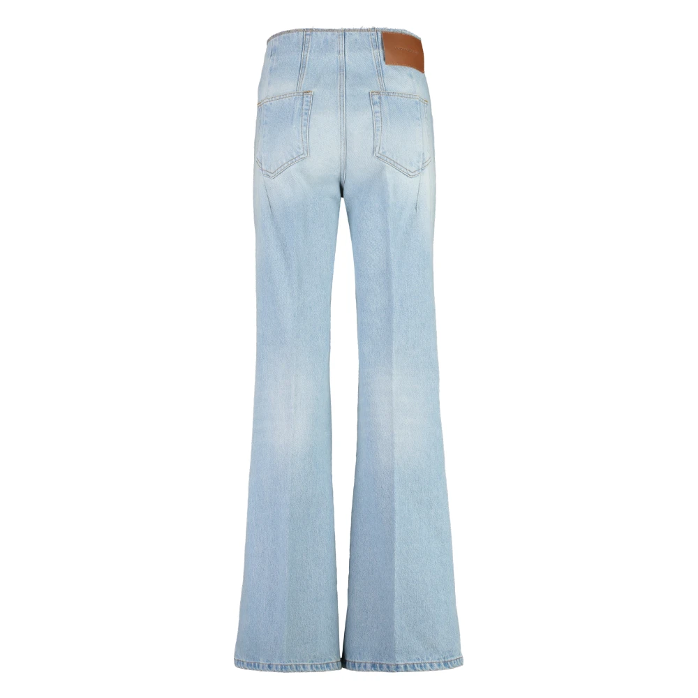 Victoria Beckham Flared jeans met leren logolabel Blue Dames