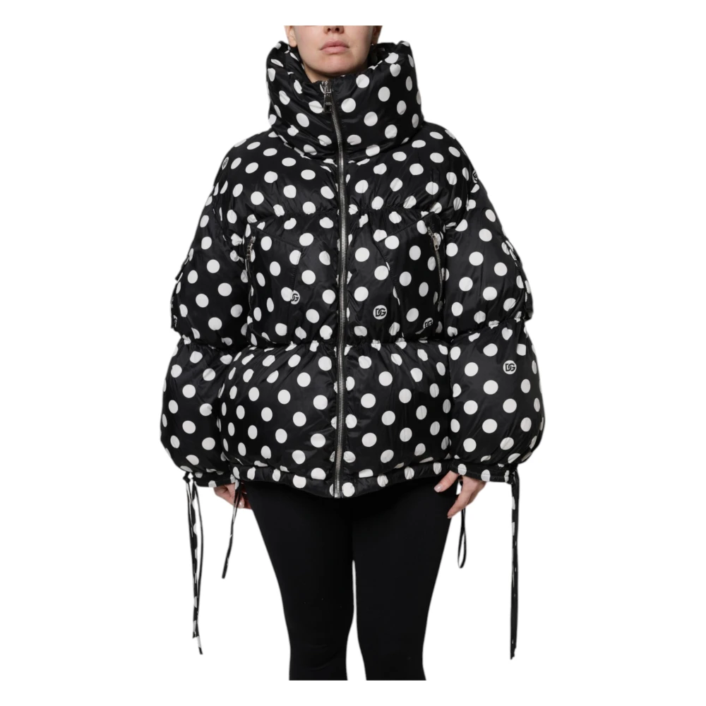 Dolce & Gabbana Women's Black Polka Dot Full Zip Puffer Jacket - Winter Jackets - S - Jackets