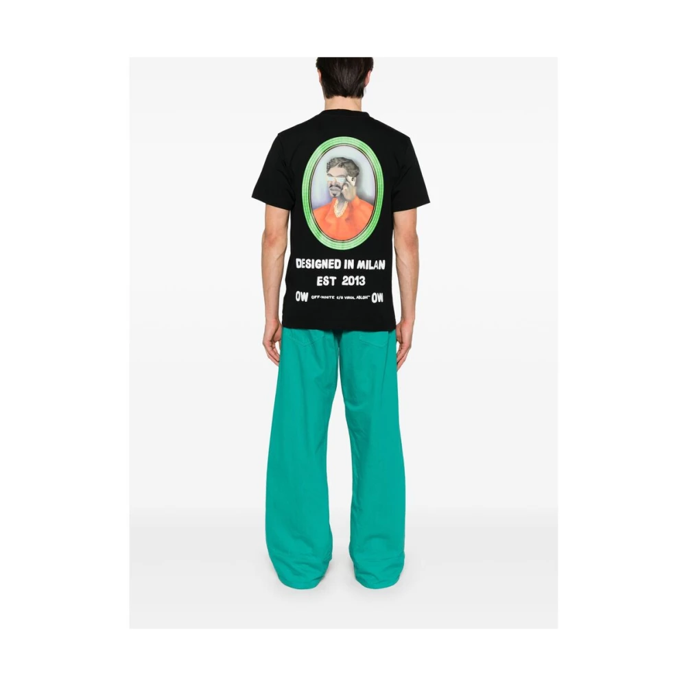 Off White Zwart Logo Print Crew Neck T-shirt Black Heren