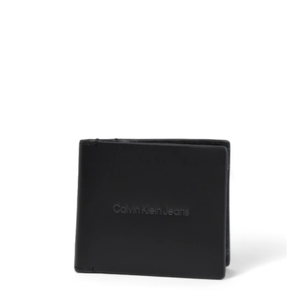 Calvin Klein Zwarte Leren Heren Portemonnee Effen Black Heren