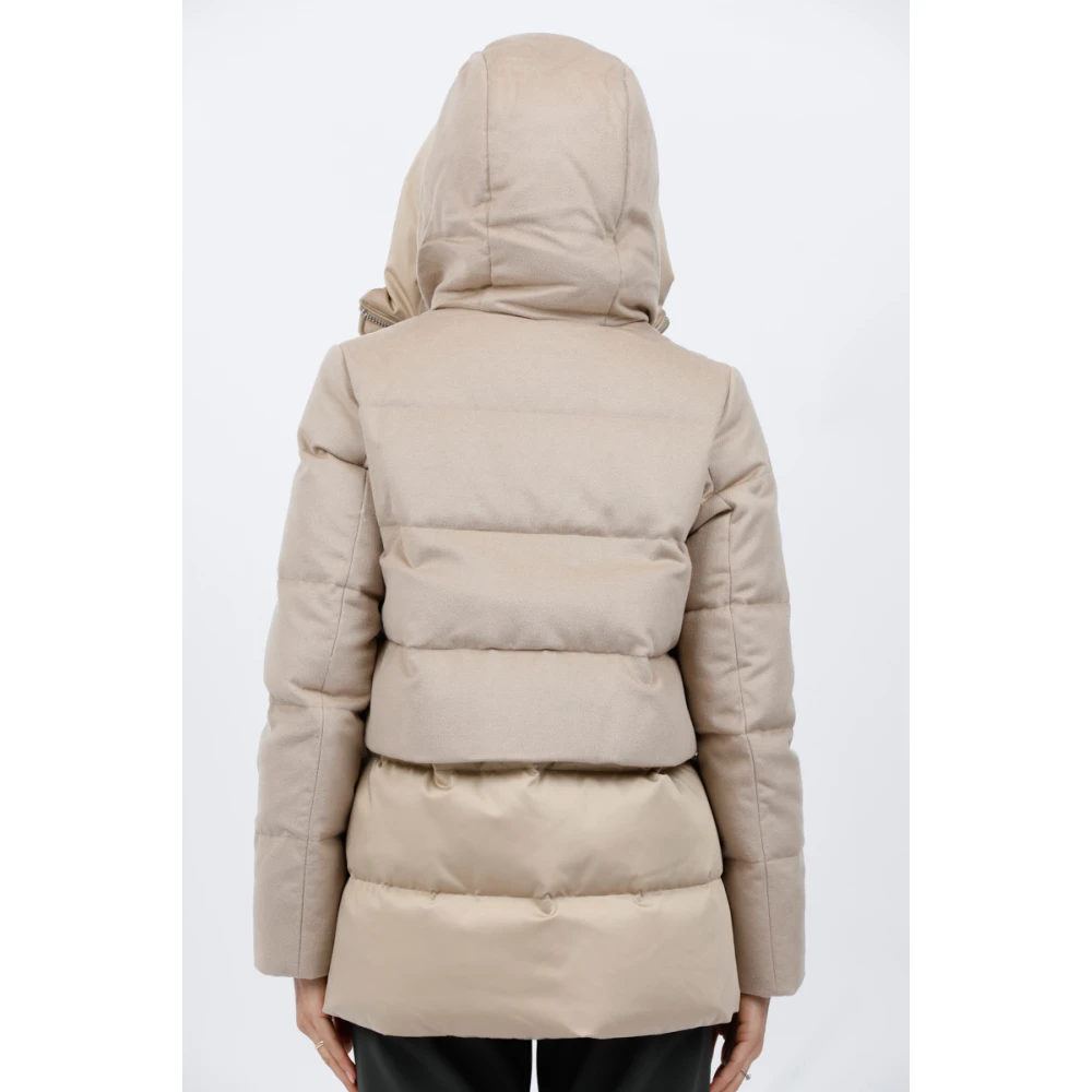 Duno Korte wollen en satijnen parka met verstelbare capuchon Brown Dames
