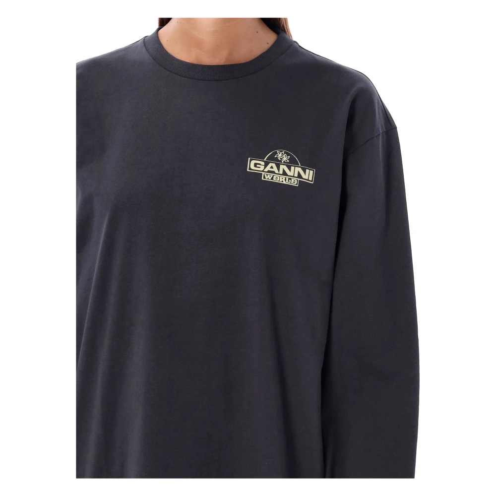 Ganni Toekomstige Heavy Jersey Palm T-shirt Black Dames