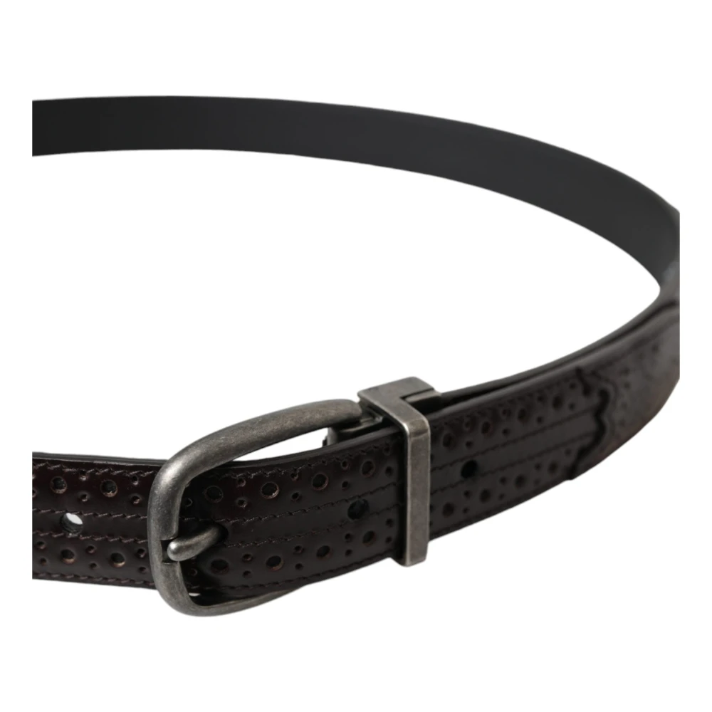 Dolce & Gabbana Donkerbruin Geperforeerde Leren Riem Mannen Brown Heren