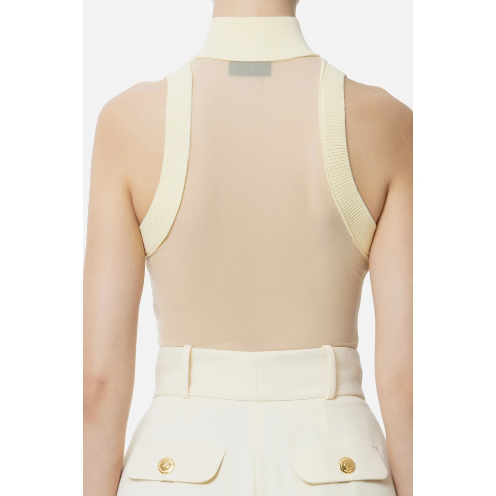 Elisabetta Franchi Stijlvolle Tule Inzet Jurk Yellow Dames