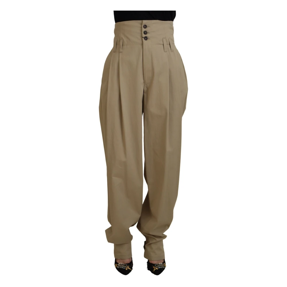 Dolce & Gabbana Women's Beige Elegant High Waist Tapered Trousers