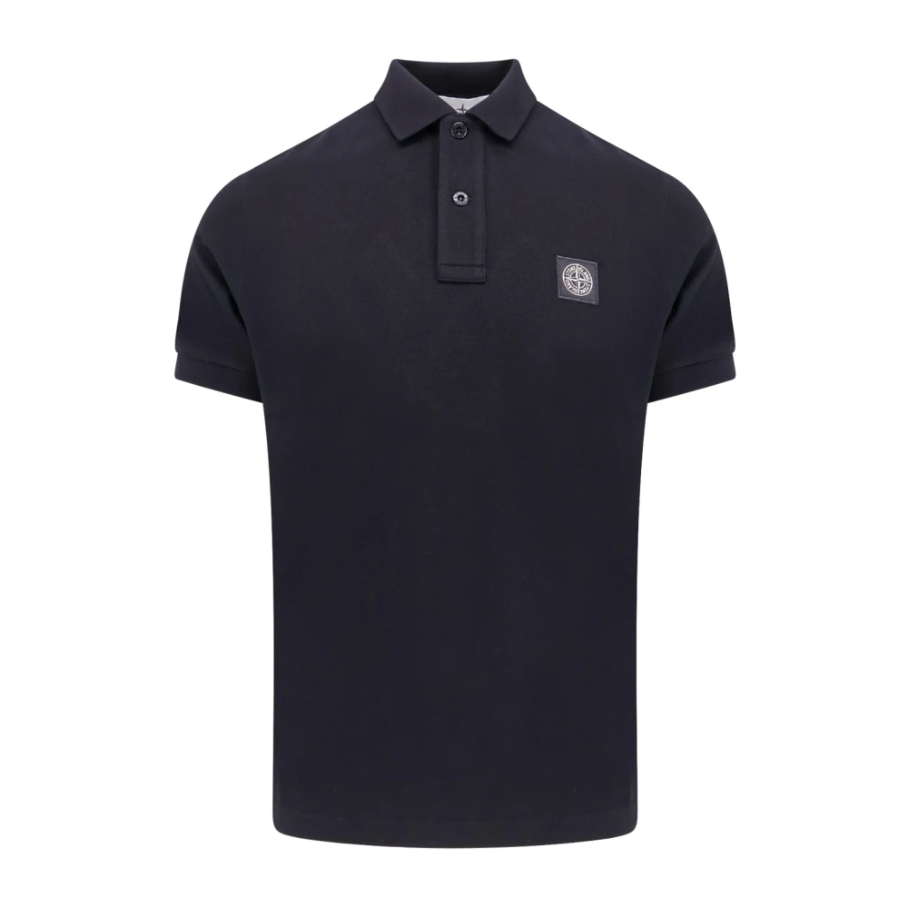 Stone Island Stretch Bomull Polo Shirt med Två Knappar Black, Herr