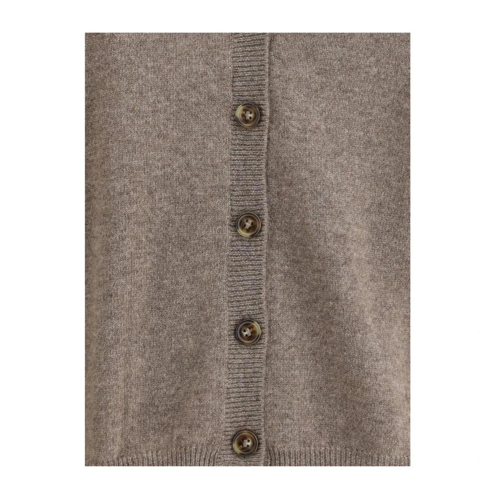 Lisa Yang Cashmere V-Neck Cardigan met Ribbed Cuffs Beige Dames