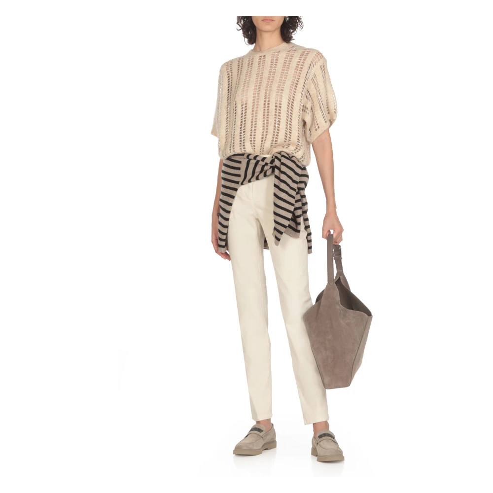 BRUNELLO CUCINELLI Beige Kant Trui Korte Mouwen Beige Dames