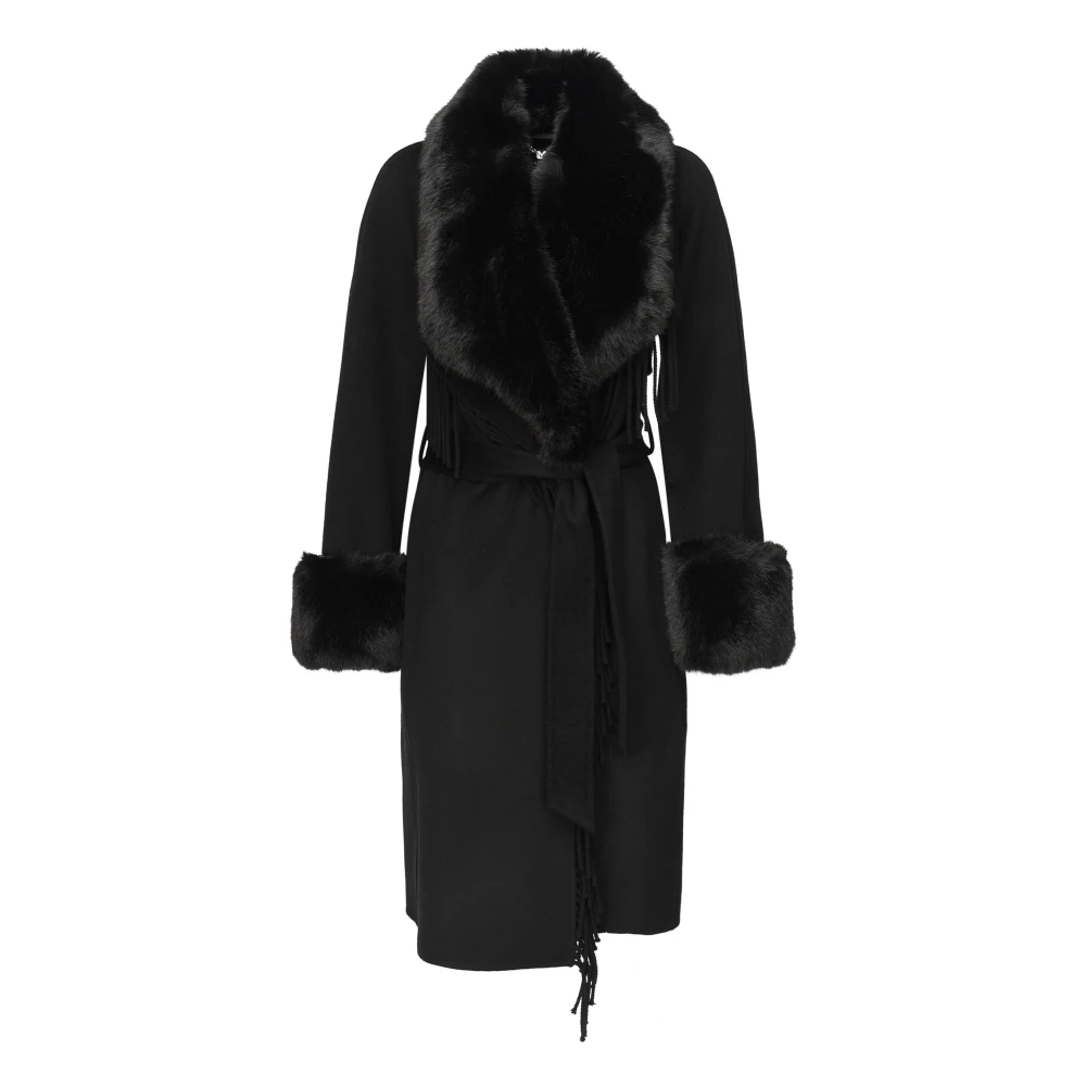Guess Zwarte Nep Bont Geriemde Jas Black Dames