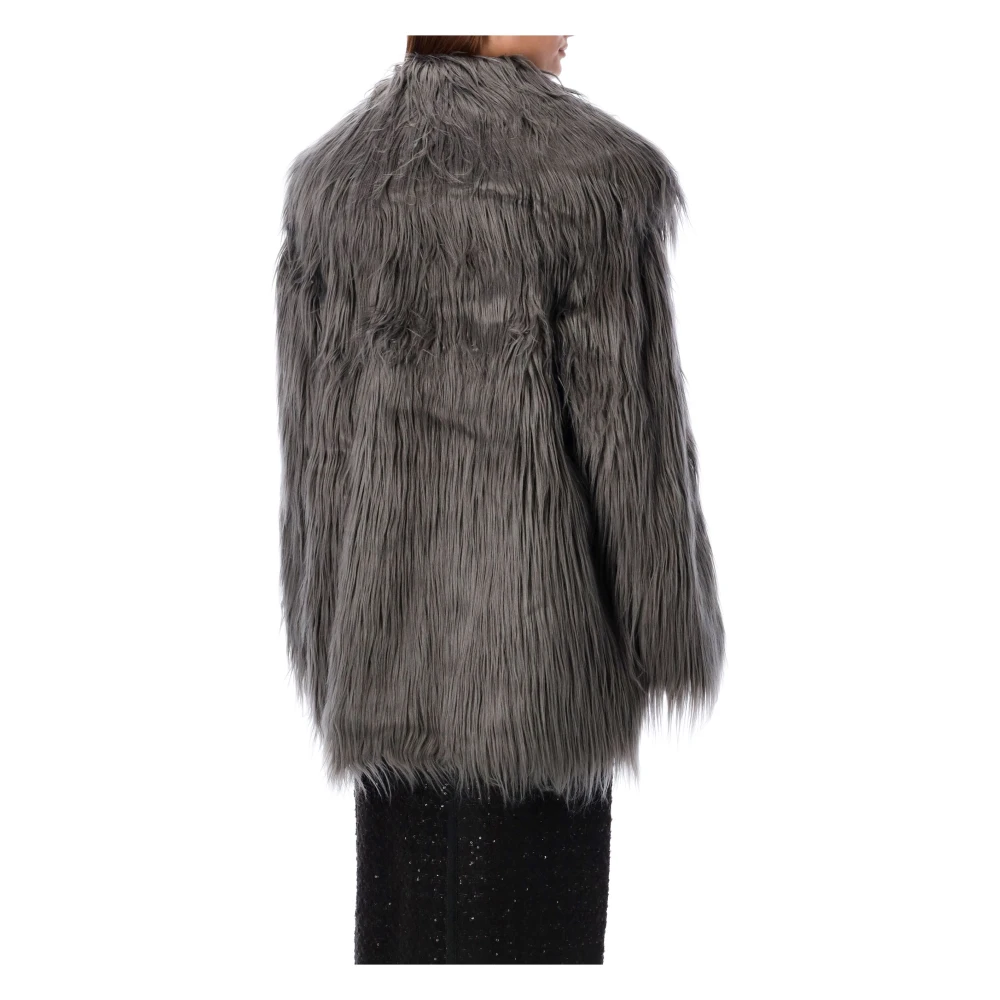 Rotate Birger Christensen Faux Fur Jas met Wijde Kraag Gray Dames