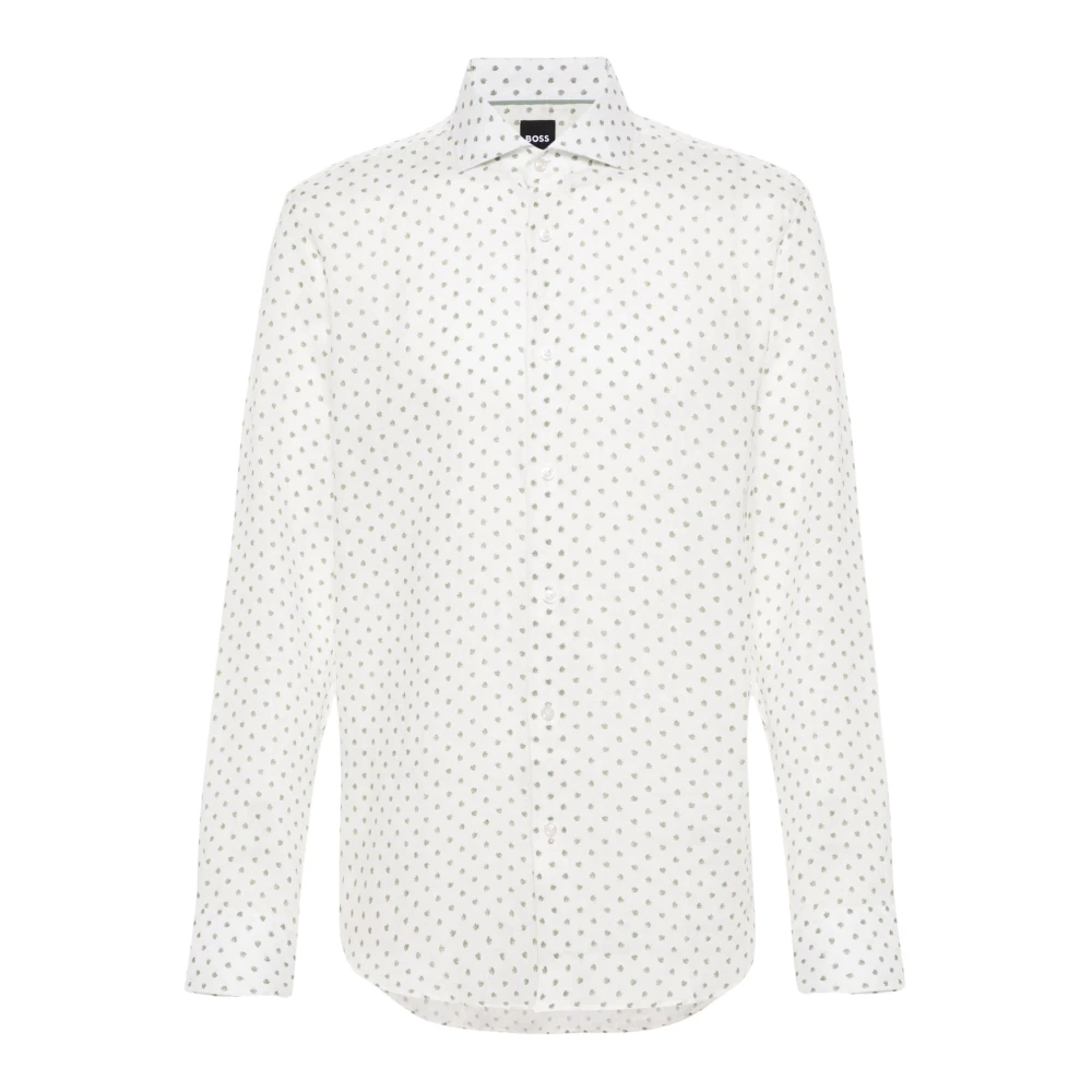 Hugo Boss Wit Linnen Overhemd Groen Patroon Multicolor Heren