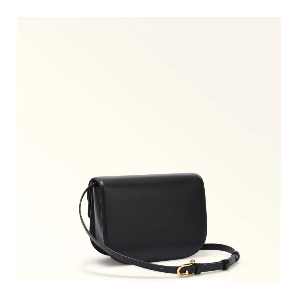 Furla Zwarte leren schoudertas met Boule sluiting Black Dames
