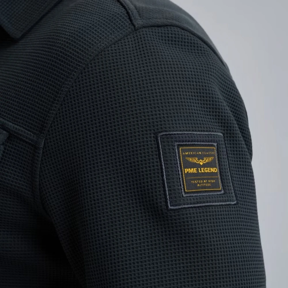 PME Legend Wafel Dubbelzijdig Jersey Overhemd Jas Blue Heren