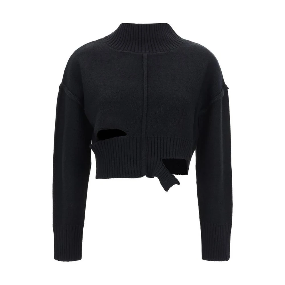 MM6 Maison Margiela Geribbelde hoge hals wollen trui Black Dames