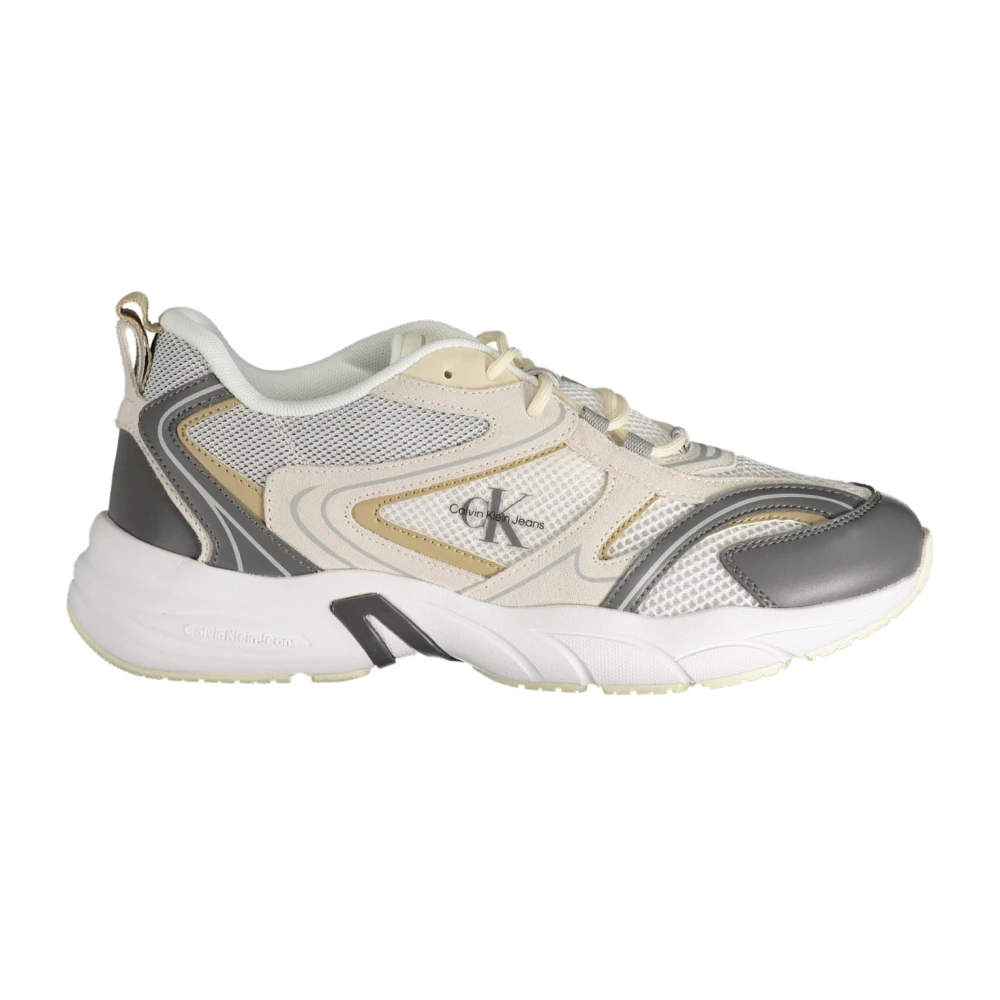 Calvin Klein Men's Beige Sporty Lace-Up Sneakers With Contrast Details