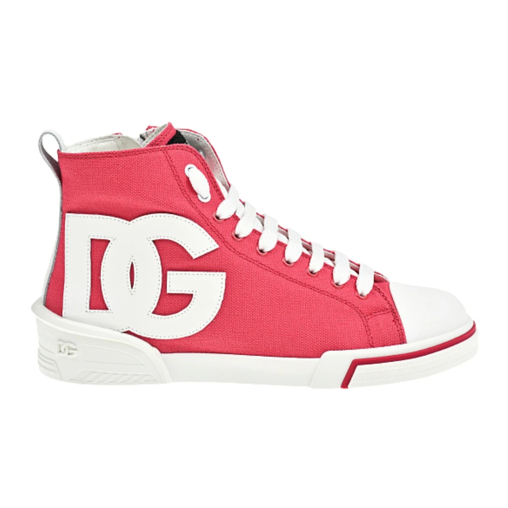 Dolce & Gabbana Fuchsia Platta Skor Hög Topp Canvas Pink, Flicka