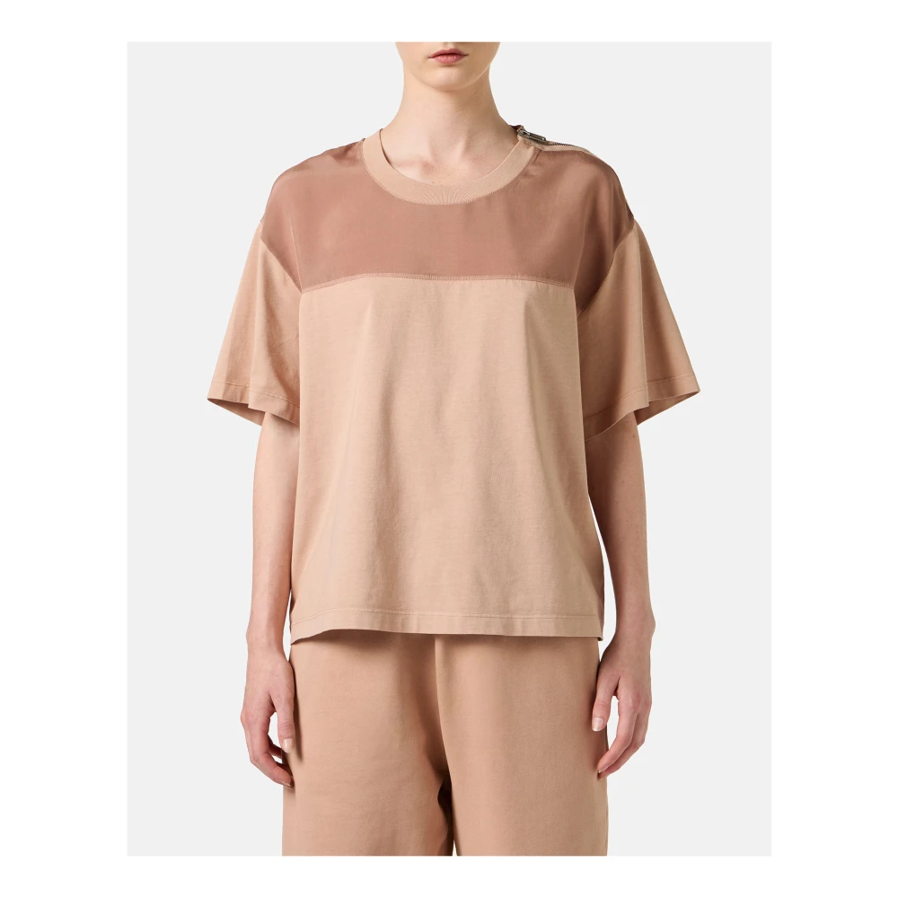Iceberg Regular-fit blush katoenen jersey T-shirt met cupro stofinzetten Pink Dames