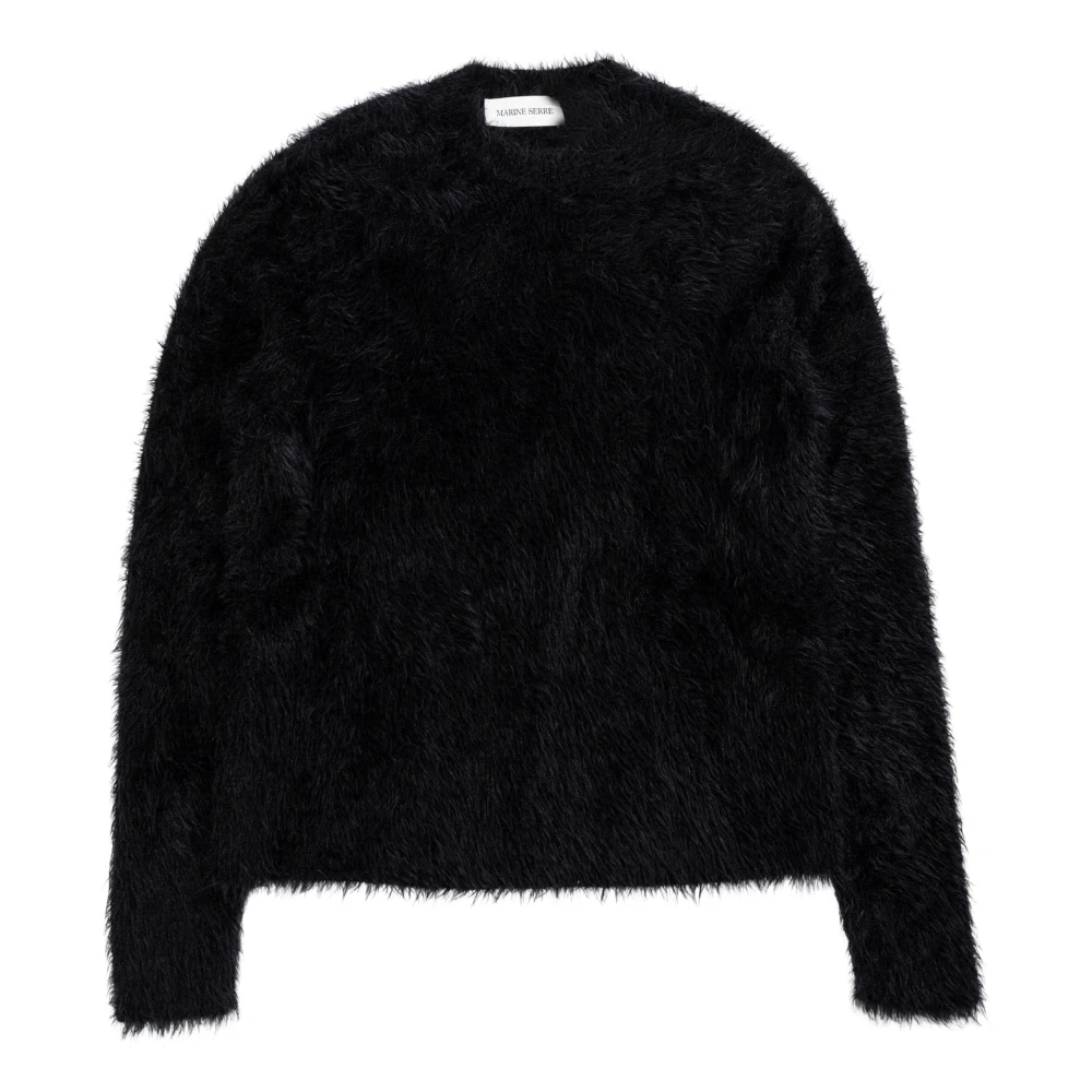 Marine Serre Zwarte Puffy Gebreide Crewneck Sweater Black Heren