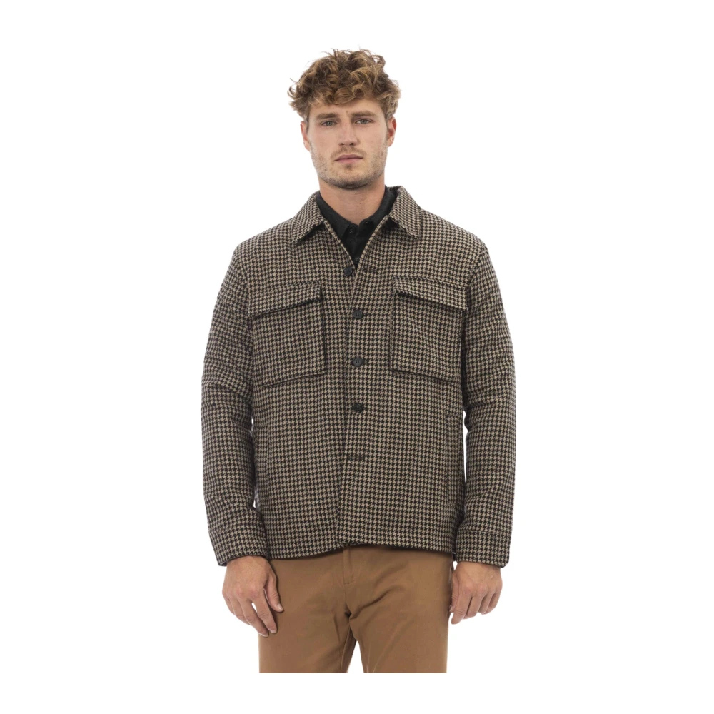 Alpha Studio Houndstooth Overhemdjas met Zakken Brown Heren