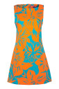 kvinders-orange-aermelos-kort-bomulds-kjole-med-blomstermonster