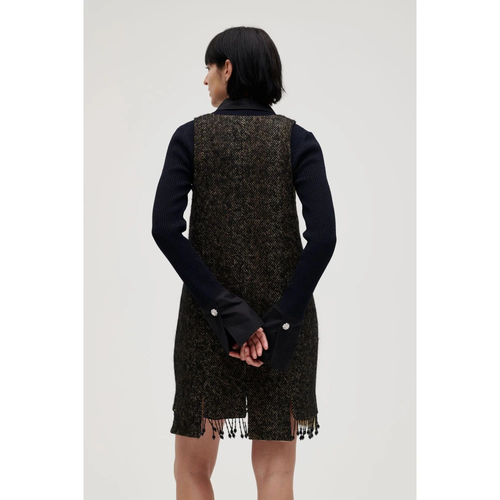 Ganni Gestructureerde V-hals Mini Jurk Gray Dames