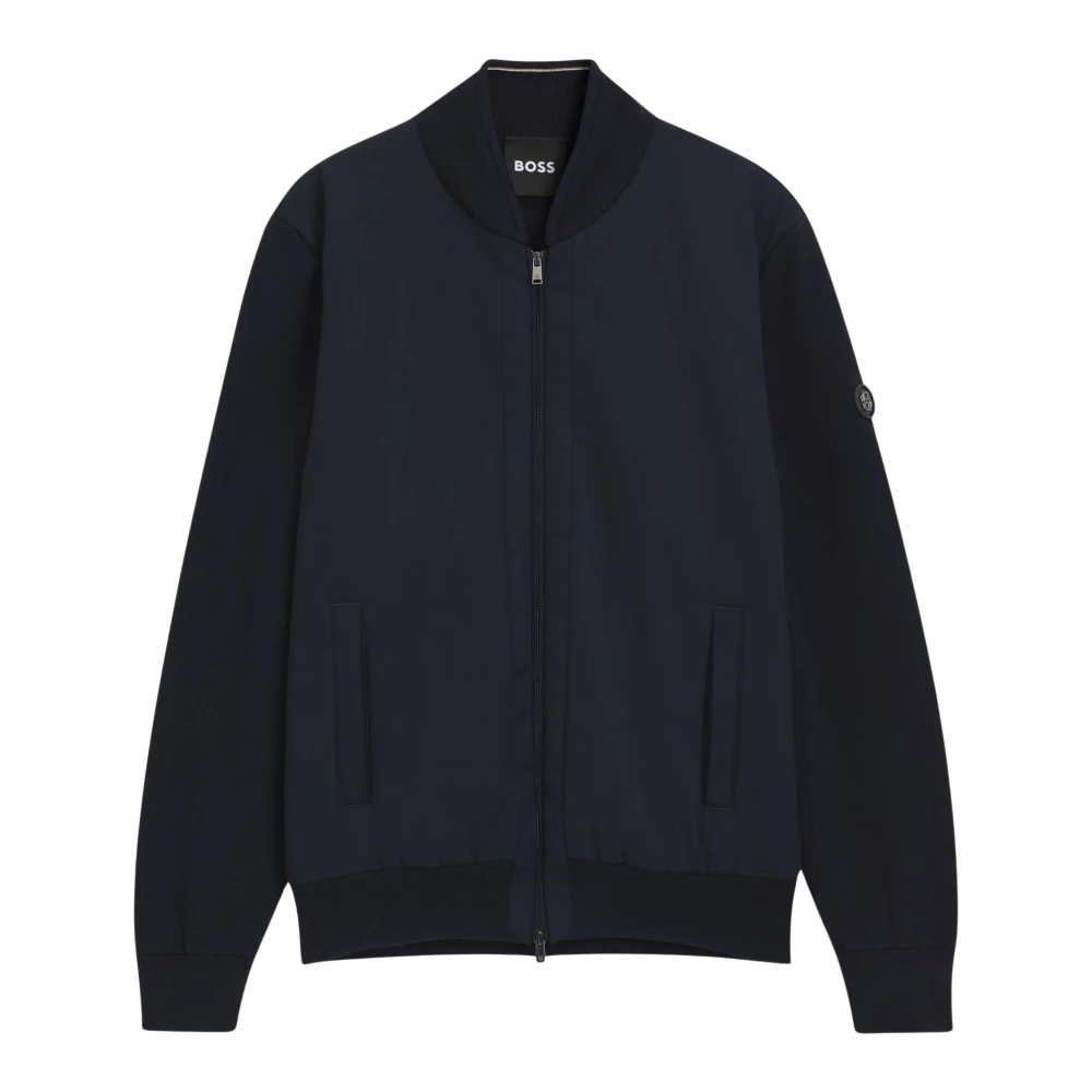 Boss Uomo Blu Scuro Giubbotto Ibrido In Maglia Di Cotone Con Collo Bomber - Immagine 3