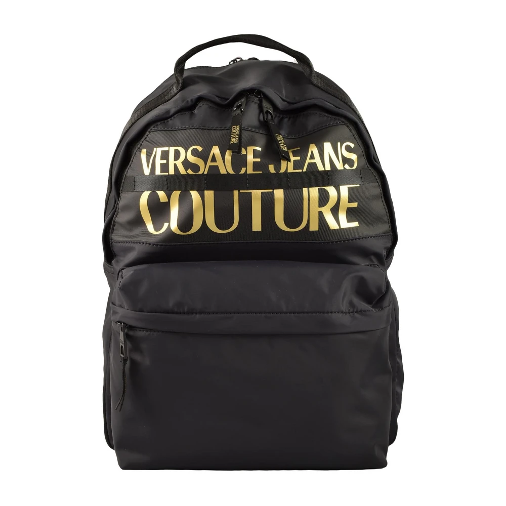 Versace Jeans Couture Zwarte Zilveren Rugzak met Handtekening Stofzak Black Heren