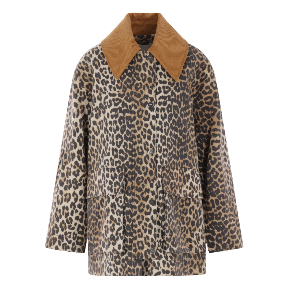Ganni Luipaardprint Jas met Fluweel Kraag Multicolor Dames