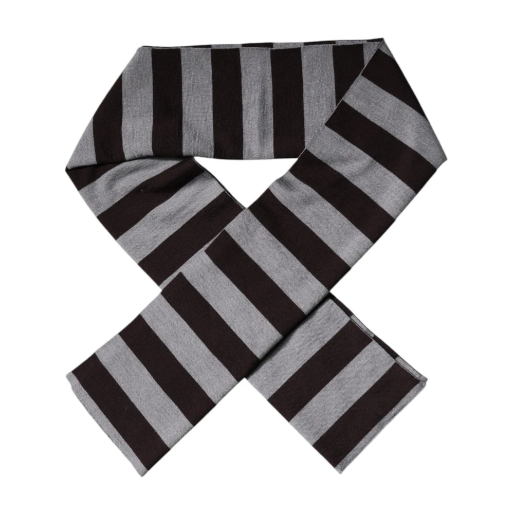 Dolce & Gabbana Men's Black Scarves, One Size, Striped Wool Logo Neck Wrap Scarf