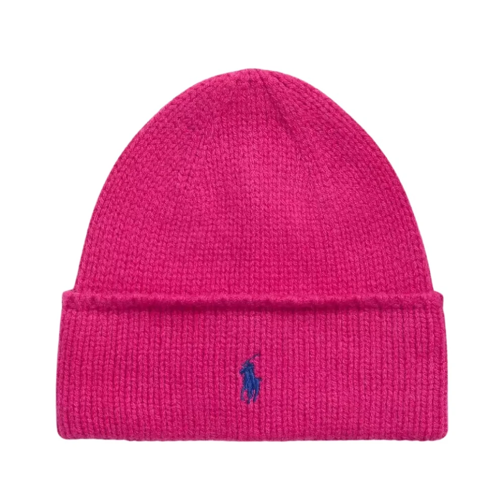 Ralph Lauren Roze gebreide muts met logo Pink Dames