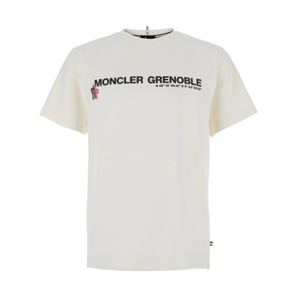 Moncler Logo Beige T-shirt Katoen Stretch Beige Heren