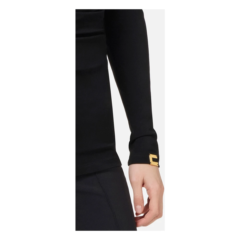 Elisabetta Franchi Zwarte Gedrapeerde Jersey Sweater met Metalen Logo Black Dames