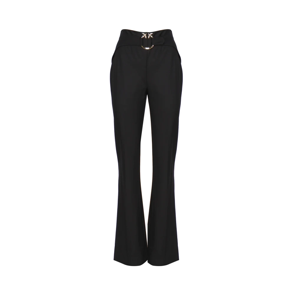 Pinko Women's Black Wide Trousers, S, Flared Trousers With Love Birds Buckle