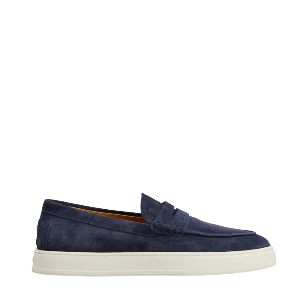 Tod's Men's Blue Loafers, 7 Uk, Suede Moccasin With Hand Stitching