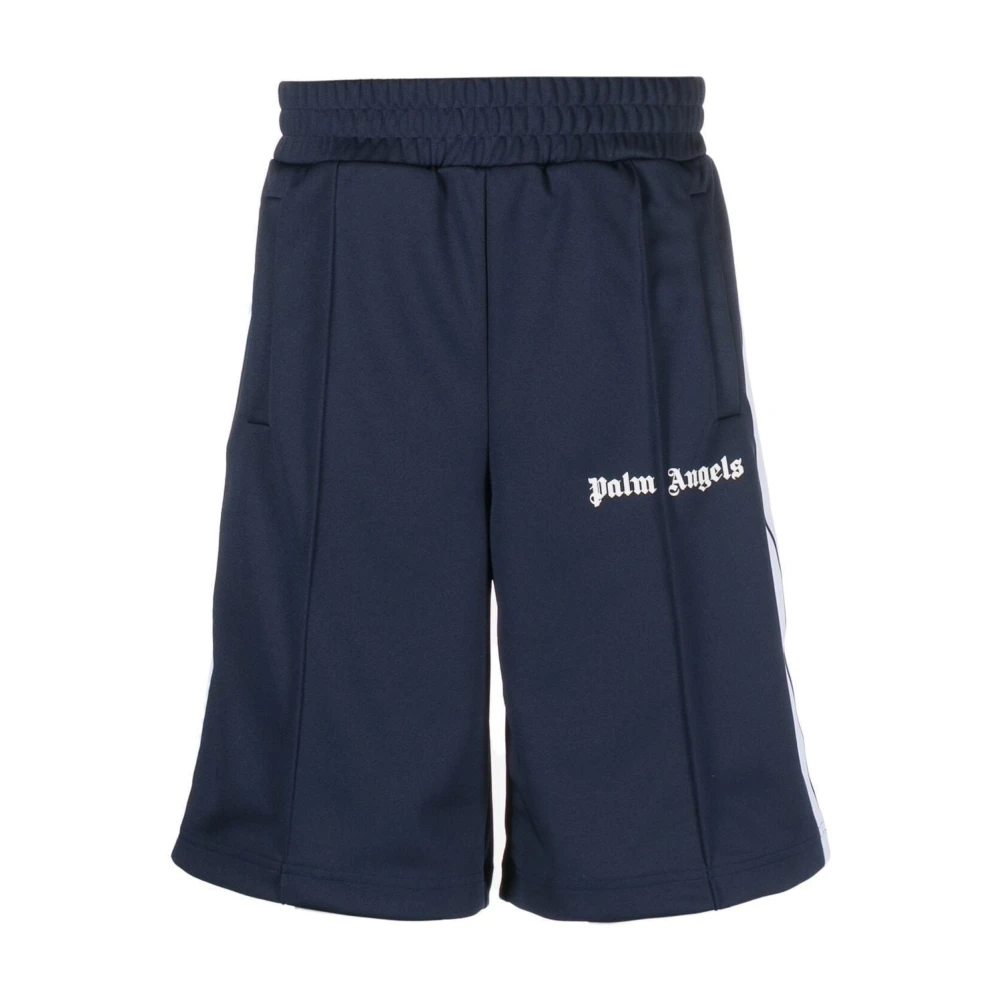 Palm Angels Logo-Print Track Shorts met Zijstrepen Blue Heren